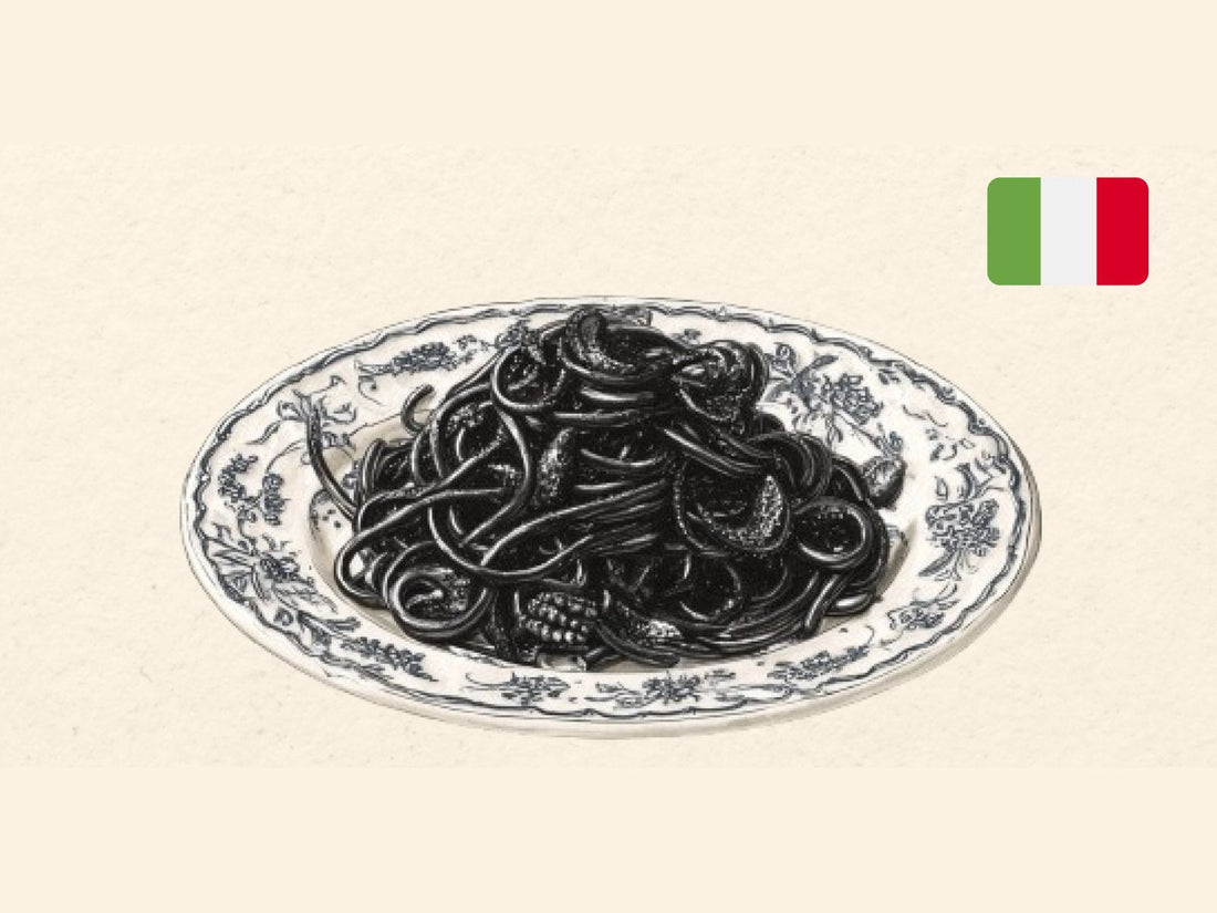 Squid Ink Pasta illustration from the Kitchen Impossible card