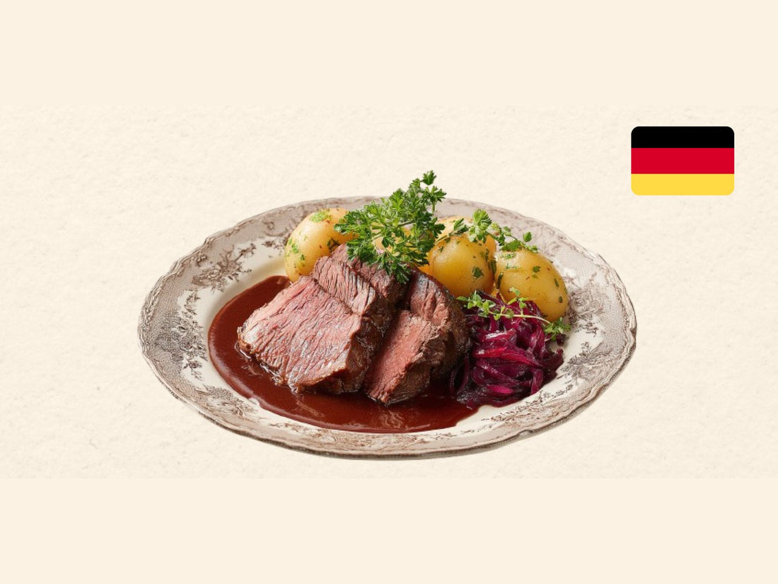 Sauerbraten illustration from the Kitchen Impossible card
